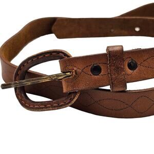 Brown Leather Belt Womens Medium Vintage Skinny Boho Y2k Minimalist Capsule